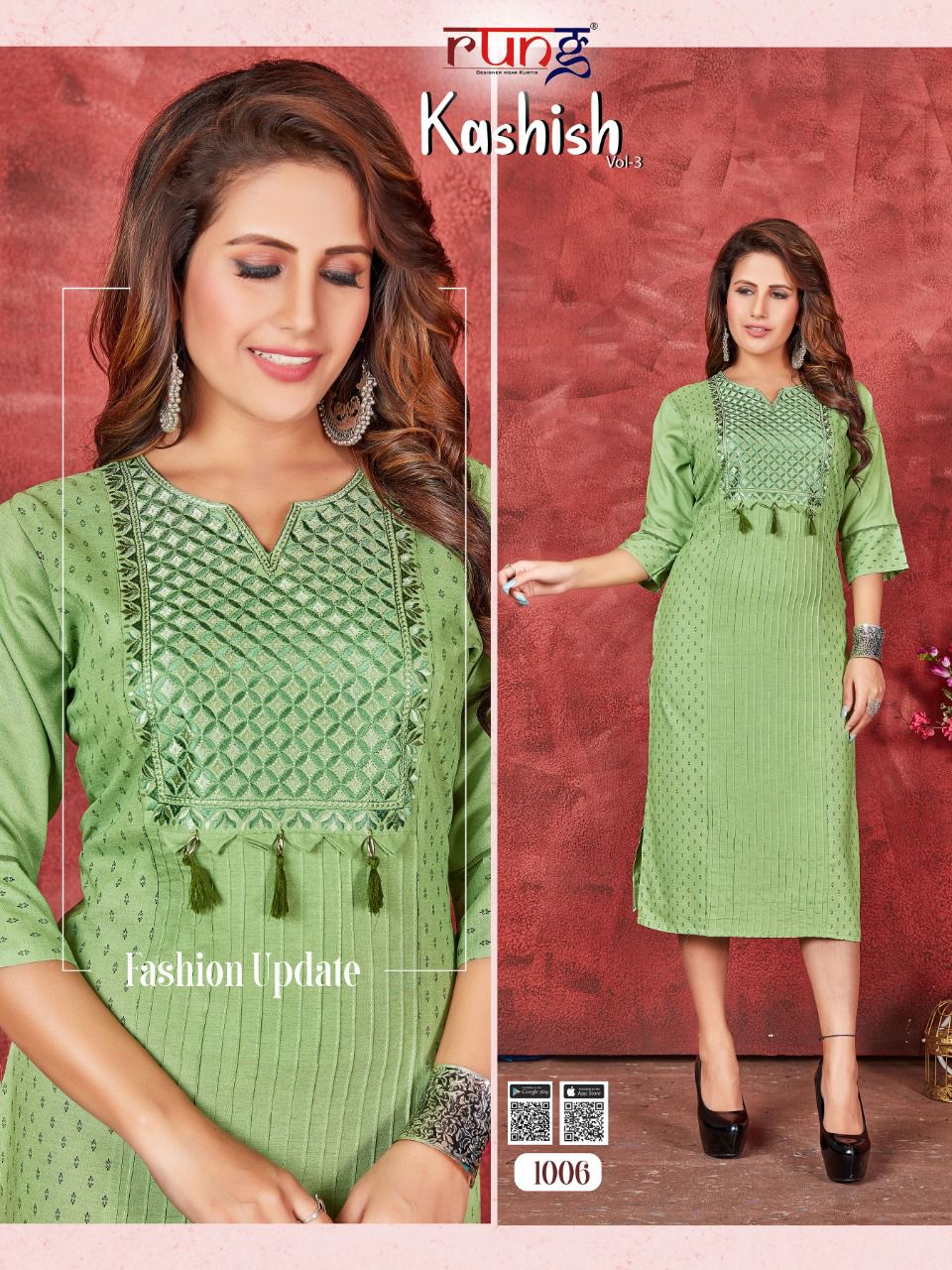 Rung Kashish 3 Heavy Ethnic Wear Slub Rayon Designer Kurti Collection